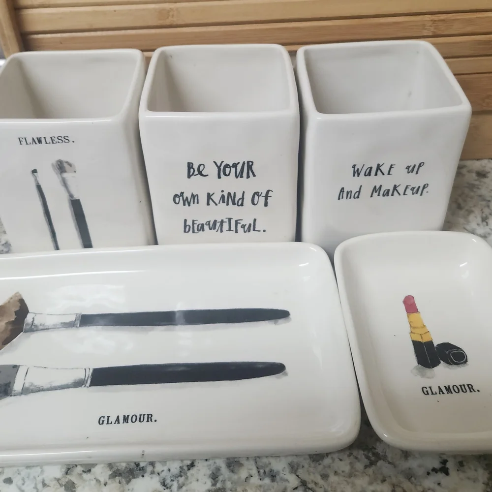 White Ceramic Vanity Set with Makeup Design